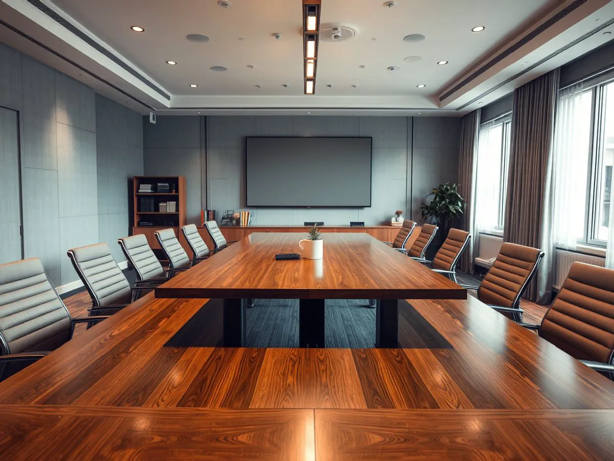 金融机构董事会会议室内景，体现高端接待环境